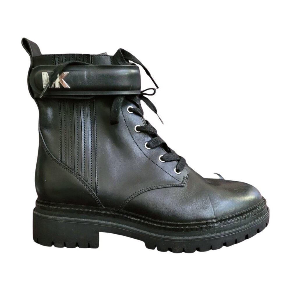 Michael Michael Kors Parker Combat Leather Ankle Boots Black Sz 9M - Picture 3 of 10